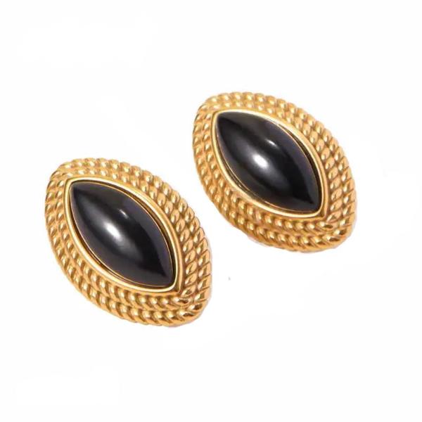 18K Gold Plated Delicate Stainless Steel Black Onyx Horse Eye Shaped Earrings Light Cozy Rust Proof Bijoux Femme Gala Gift