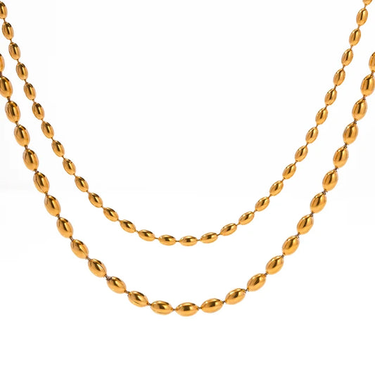 Uworld Stainless Steel Beads Chain Layered Necklace for Women Minimalist Metal Golden 18 K Plated Double Layer Geometric Necklac